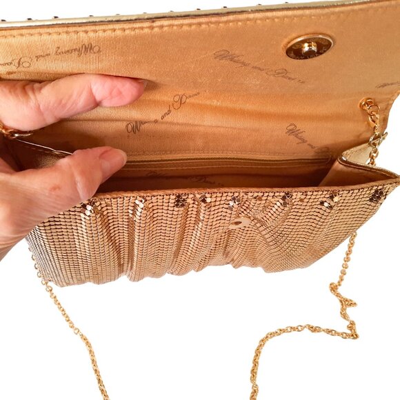 Whiting & Davis Clutch Gold Mesh Purse Evening Bag Detachable Crossbody Chain - Picture 7 of 16